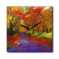 Wohnzimmer-Bild Leinwand Uhr 30x30 Landschaft Gemälde Ahorn im Herbst