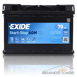 EXIDE AUTOBATTERIE 12V 70Ah STARTERBATTERIE 760A EK700 START-STOP AGMSOFORT EINSATZBEREIT-PREIS ENTHÄLT 7,50 € BATTERIEPFAND