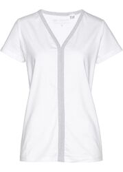 Neu Shirt mit V-Ausschnitt Gr 36/38 Weiß Silber Damenshirt Bluse Tunika Oberteil