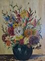 Gemälde Öl auf Holzplatte "Blumen in Vase", signiert 1943 T. Lehmann 40x50 cm 