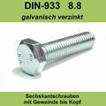 M12 DIN 933 8.8 Sechskant Schrauben verzinkte Maschinen Gewindeschrauben Vz M12x