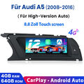 8.8"CarPlay Für Audi A4/A5/B8/S4/S5 Android 12 Autoradio GPS Navi WIFI BT 4+64G