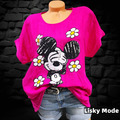 Oversized Italy Damen Shirt  Mickey Blumen  Pink  Cotton Viskose 40 42 44 NEU