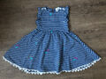 Schönes Sommer Kleid Drehkleid  Gr. 116  Blau/Weiß gestreift Blumen-Motive