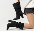 Frauen Stiefeletten Blockabsatz Mid Calf Boots Spitzige Slip On Slouchy Schuhe