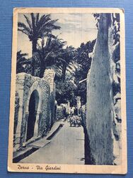 Colonie Italiane Libia Libyen 🇱🇾 AK PPC Derna Via Giardini to Italia 1937