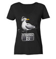 Möwe Wattvogel® mit Radio - Damen T-Shirt V-Ausschnitt