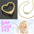 Mädchen Frauen Herz Anhänger Echt Gold 333 (8 Kt) mit Kette Silber 925 vergoldet