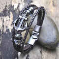 Armband Schmuck Schwarz Herren Mann Männer Leder Mode Lederarmband Style Anker