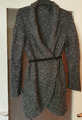 lange Cardigan Strickjacke in grau meliert Wollmischung schwarz Gr. L 40