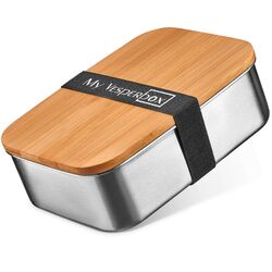 My Vesperbox - Edelstahl Bambus Brotdose - Lunchbox mit Schneidebrett - Brotbox2 IN 1 – Antibakterieller Bambusdeckel & Schneidebrett