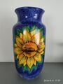 Vase Keramik Blau mit Sonnenblume 25cm hoch Öffnung 10cm