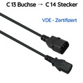 Kaltgeräte-Verlängerungskabel C13 Buchse auf C14 Stecker Netzkabel VDE 0,5m - 5m