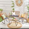 Neo Gartenmöbel Korb Bambus Stil Stock Stuhl Tisch Rattan Kissen 4 Stück