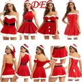 DE iEFiEL Damen Weihnachtskostüm Mrs Santa Claus Kostüm Cosplay Party Minikleid 