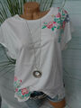 Esprit Shirt Bluse Kurzarm Damen Gr. M bis XL weiß Stickerei Muster (902) NEU 