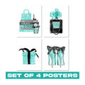 Blau Glam Trendy Poster 4er Set - High Fashion Design Damenzimmer Geschenkideen