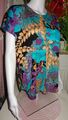 Kaky Sommer Shirt buntes Blumen-Muster Deko-Knöpfe Flügelärmel Gr 44
