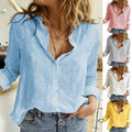 Damen Baggy Langarm Casual T-Shirt Damen Baumwolle Leinen Plain Bluse Tops