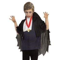 KINDER VAMPIR KOSTÜM-SET Halloween Karneval Jungen Dracula Umhang Jabot Amulett