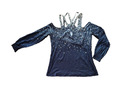 NEU Crisscross Riemchen Strappy Off-Shoulder Shirt Stretch schwarz gemustert XL