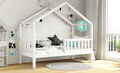 Hausbett mit Rausfallschutz Einzelbett Holz Kinderbett Bett Weiß Grau DOMI