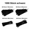 1000 Stück Profi Kabelbinder Set Sortiment schwarz 100 200 250 mm 2,5 3,6 4,8 mm