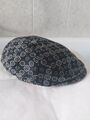 DOLCE & GABBANA NEW BAROQUE JACQUARD SILK FLAT HAT CAP  LEATHER LOGO BEANIE NAVY