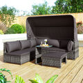 Rattan Gartenmöbel Set Lounge Tisch Gartengarnitur Sitzgruppe mit Sonnendach 