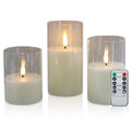 B-WAREN 3er Set LED Kerzen mit Glas mit Fernbedienung Timer Funktion