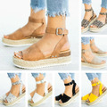 Damen Sommer Riemchen Keilabsatz Sandalen Plateau Espadrilles Schuhe Gr.35-43 DE