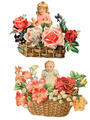 Baby und Mädchen im Blumenkorb  je ca. 11cm Oblate Glanzbild scrap
