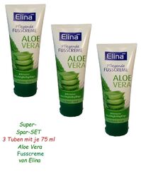 👍Elina med Aloe Vera pflegende Fuss-Creme in 75 ml-Tuben 3er-Spar-Set =225 ml