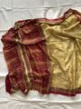 Stoffrest Reine Seide Sari Gold/rot Paisley ca. 180x110cm