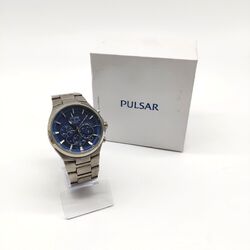 Pulsar Solar Herren Armband Uhr Chronograph Titan mit Metallband blau Solar 