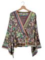 YAPPAREL Kimono-Bluse Damen Gr. DE 36 braun-grün-pink Casual-Look