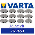 12 x Varta CR2450 Batterien Knopfzellen Knopfzelle Frische Markenware