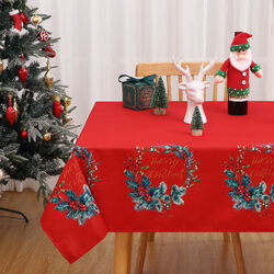 Weihnachten Tischläufer Tischdecke mit Türkranz Rot abwaschbar Xmas Tischdeko DE