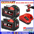 18V 8,0AH Ersatzakku M18 Für Milwaukee Lithium XC M18B5 48-11-1840 / Ladegerät