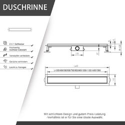 Duschrinne Duschablauf Edelstahl Flach Bodenablauf Dusche Befliesbar 30-150cm