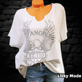 Italy Damen Shirt Oversized kurzarm T-Shirt  Adler Cotton Weiß 40 42 44 NEU