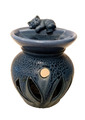 Aromalampe Duftlampe Duftöllampe Keramik Katzenmotiv Katze taubenblau Ø 9+12cm h