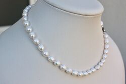 A24 40cm Echt Süßwasser Perlen Schmuck Perlenkette Halskette Kette Collier 