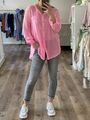 Baumwolle Bluse leicht langarm Neon Pink geknöpft One Size bis Gr. 42  (O4)