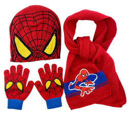 Jungen Warm Wintermütze Schal Handschuhe Set Kinder Winter Spiderman Strickmütze