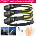 LED+COB Sensor Stirnlampe Scheinwerfer Kopflampe USB Wiederaufladbar Wasserdicht