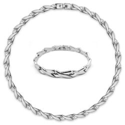 zeitloses Set Edelstahl Collier und Armband Kette Halskette silber matt glänzend