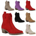 Damen Cowboy Boots Stiefeletten Spitze Strass Western Schuhe 840903 Trendy Neu