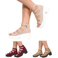 Mädchen Mid Block Heel Plateau Sandalen klobige Sohle Schnürung ausgeschnitten Partyschuhe