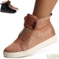 Damenschuhe Velours Sneaker Plateau Glitzer Booties Stiefeletten Boots Stiefel 